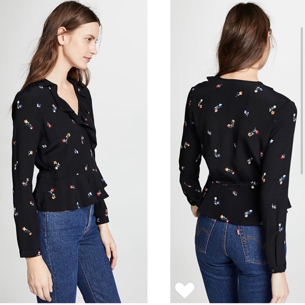 Rails Simone wrap blouse in navy Kyoto floral print white blue purple ruffle - Picture 5 of 14